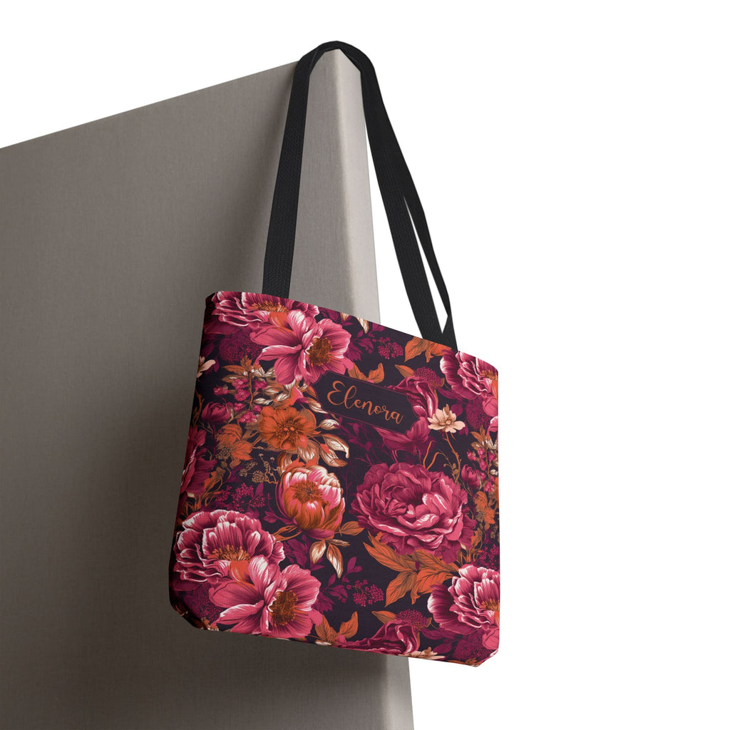 Personalizable Floral Maximalist Tote - Vivid Magenta and Orange Print Bag
