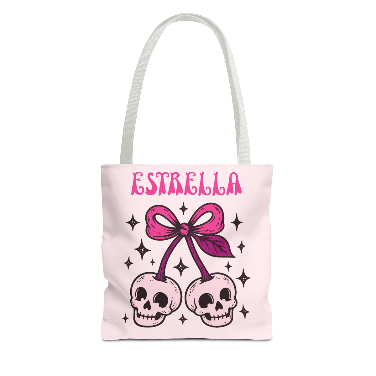 Personalized 'Creepy and Adorable' Pink Skull Cherries Tote Bag - Custom Trick-or-Treat Keepsake