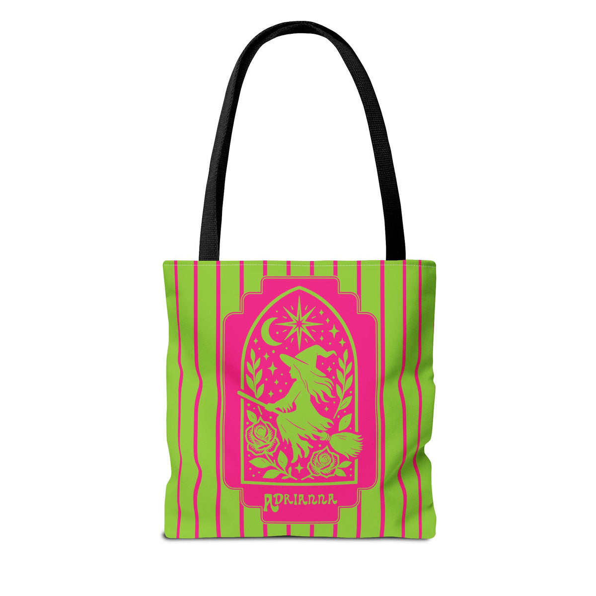 Witch Tarot Tote Bag - Neon Green and Pink Mystic Witch Design