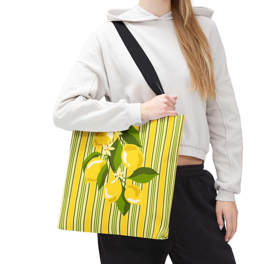 Lemon Stripe Tote Bag - Bright Citrus Summer Market Bag