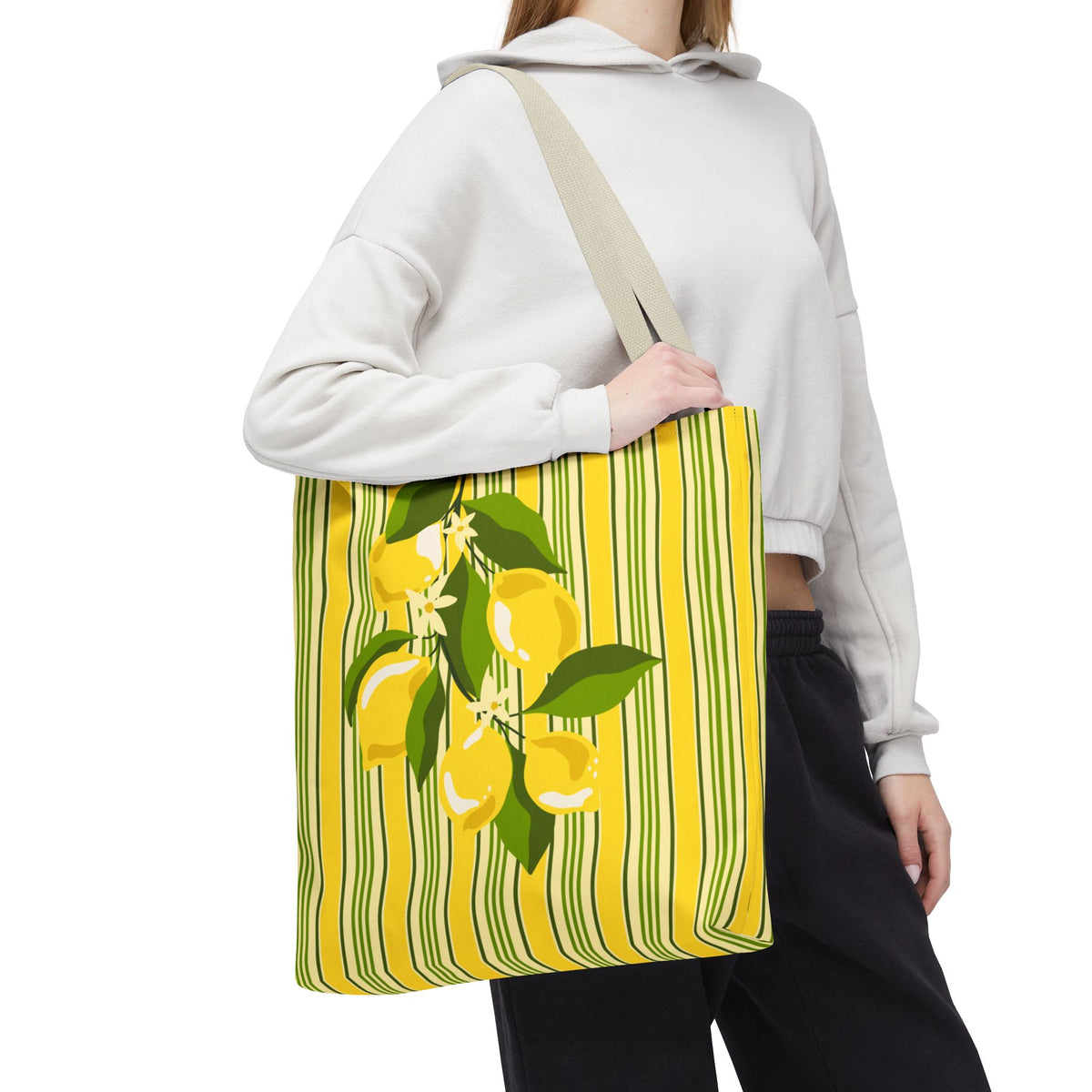 Lemon Stripe Tote Bag - Bright Citrus Summer Market Bag