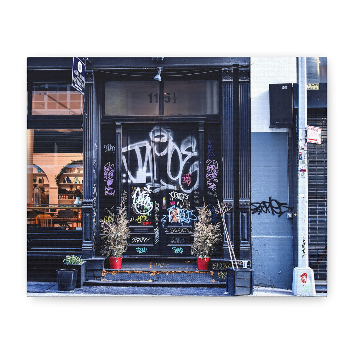 City Scape Photo Art Canvas - Graffiti Doorways Gallery Wrap