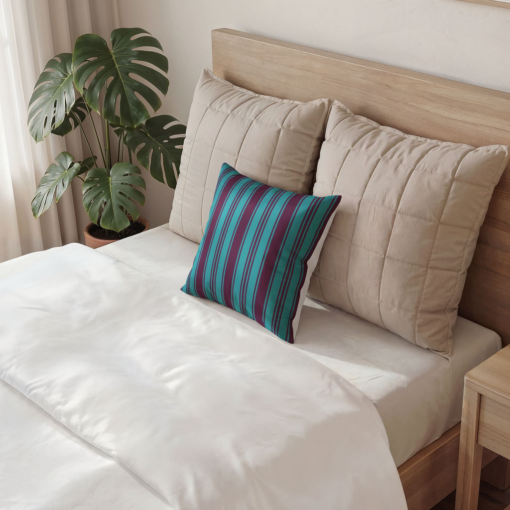 Velvet Ticking Stripe Pillow - Violet and Teal Decorative Throw Pillow
