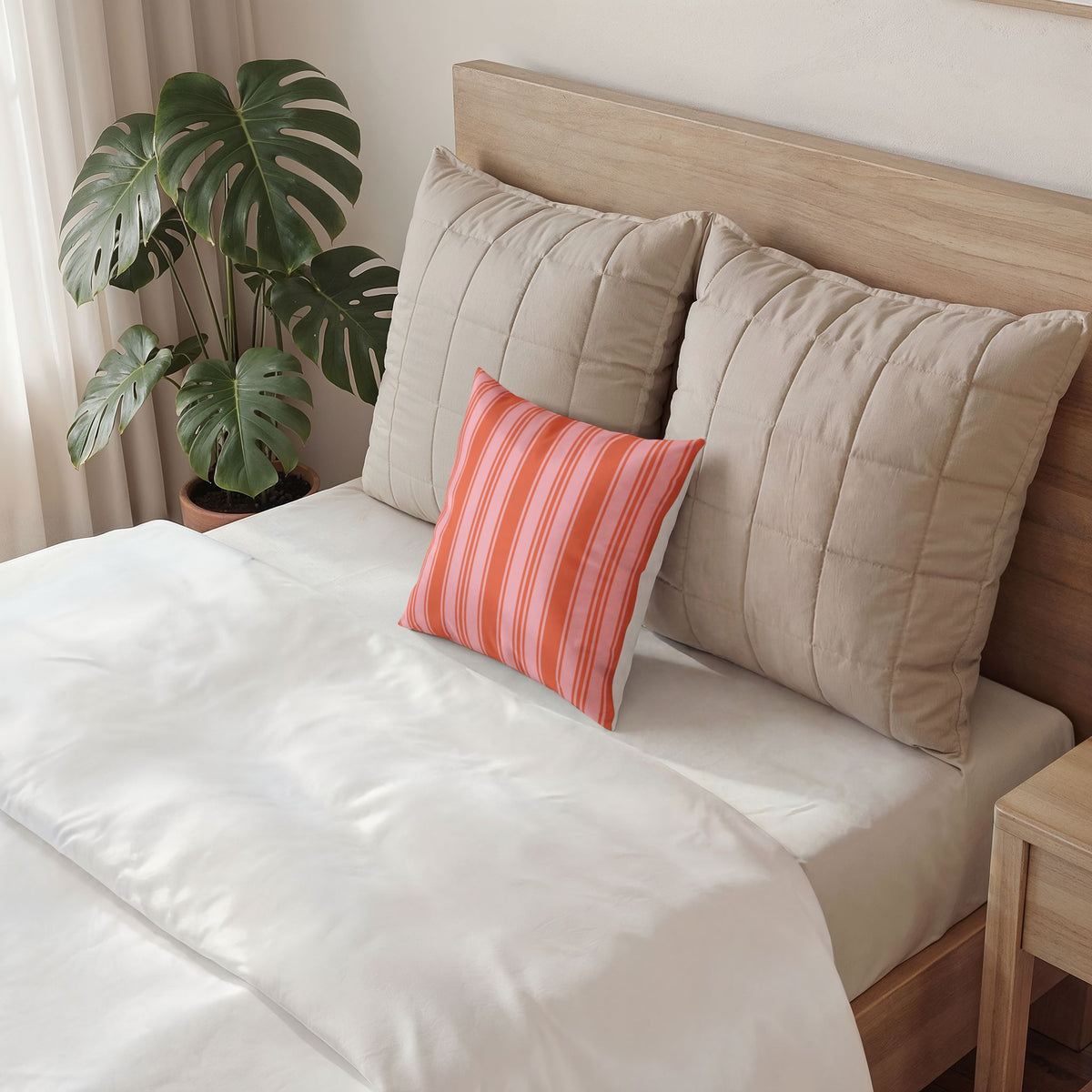 Velvet Accent Pillow - Pink and Orange Ticking Stripe Pillow