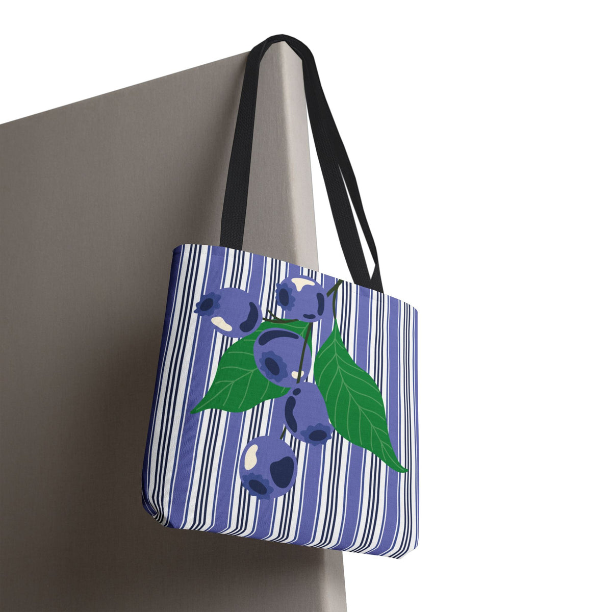 Blueberry Stripe Tote Bag - Summer Fruit Market Tote