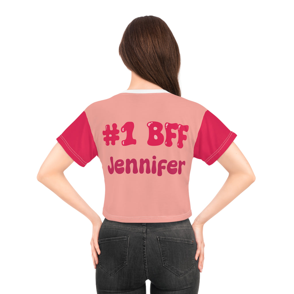 Best Friend Personalizable Crop Top - Strawberry Milk Pink Bestie Heart T-Shirt