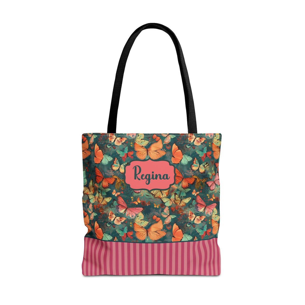 Personalizable Girly Handwriting Bag - Dreamy Butterfly Striped Tote