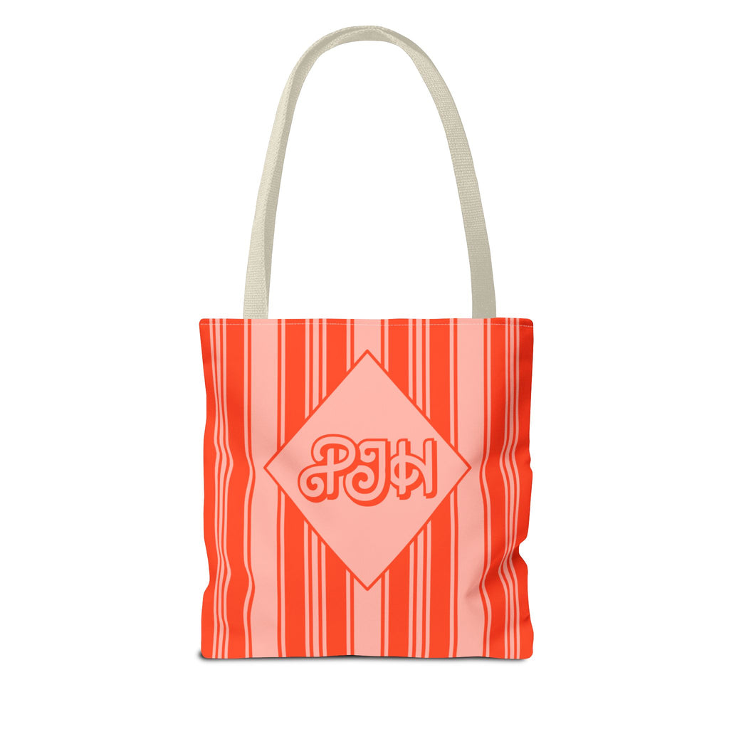 Personalizable Striped Vermillion Tote Bag – Vibrant Vertical Stripe Beach and Market Tote
