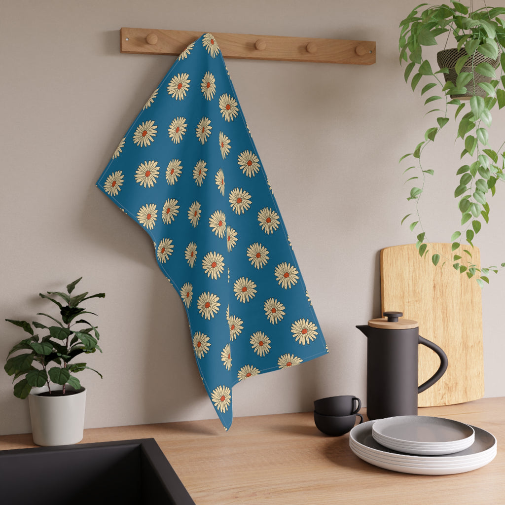 Retro Kitchen Towel - Bright Blue Floral Daisy Tea Towel