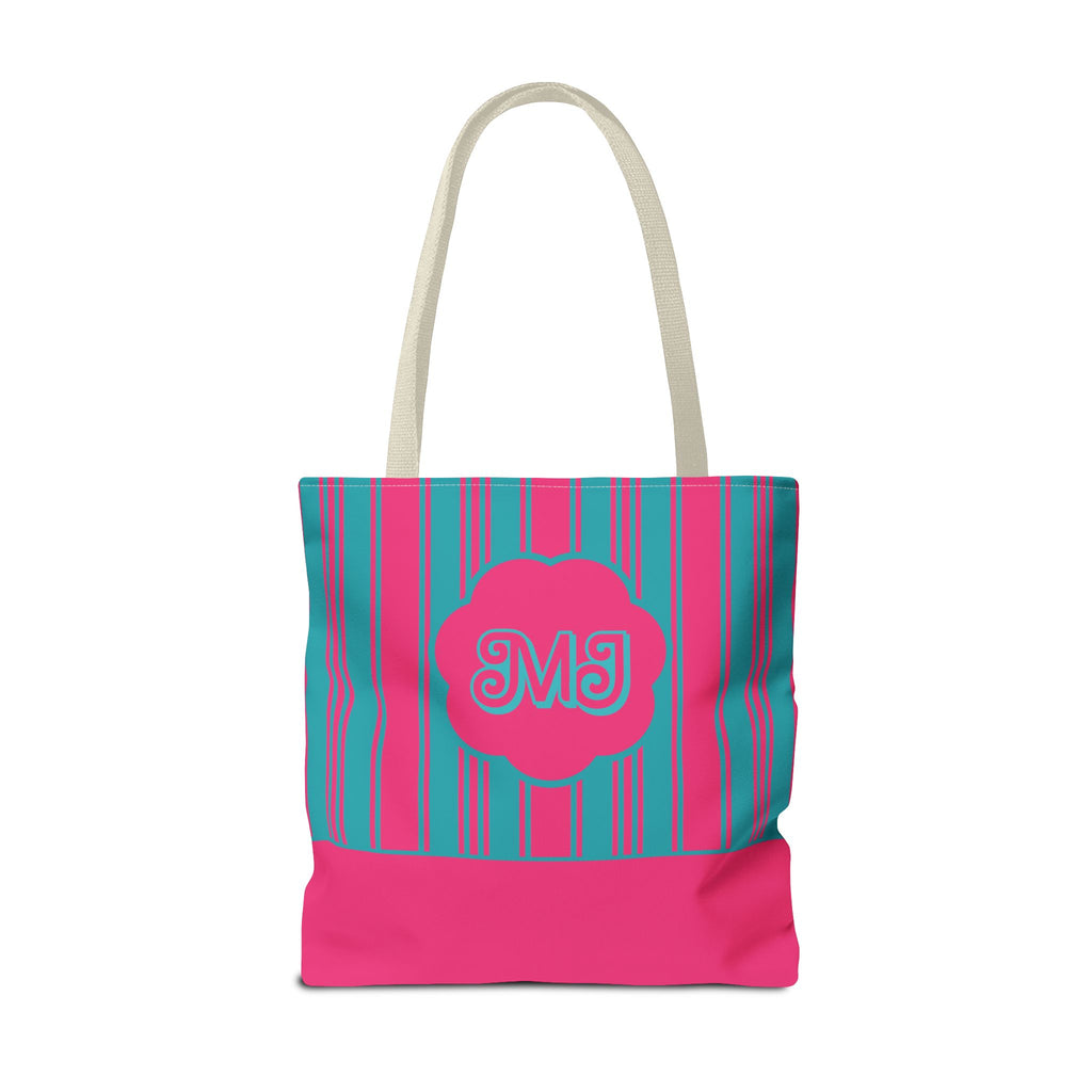 Monogram Pink and Blue Striped Tote Bag — Custom Striped Tote Bag