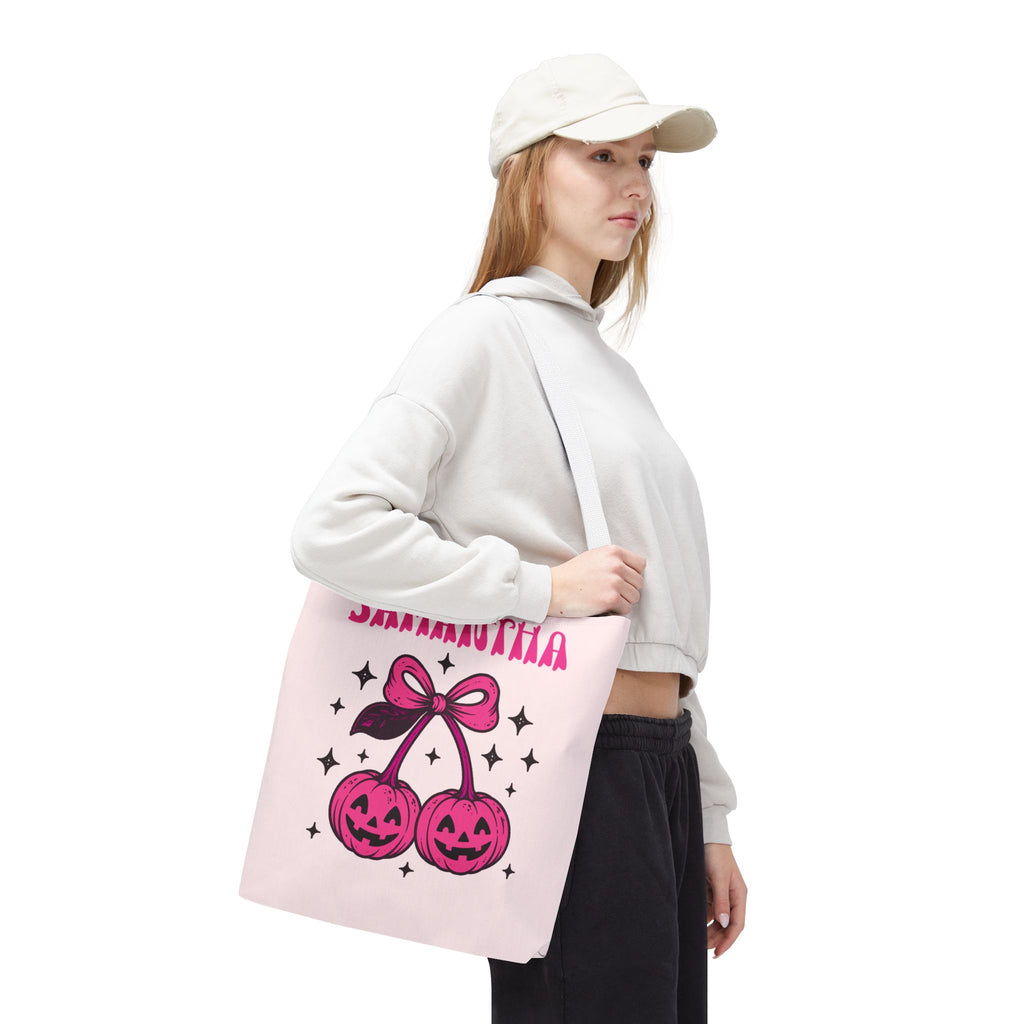 Personalized Halloween Tote - Pink Pumpkin Cherries "So Cute It's Spooky" Trick or Treat Bag