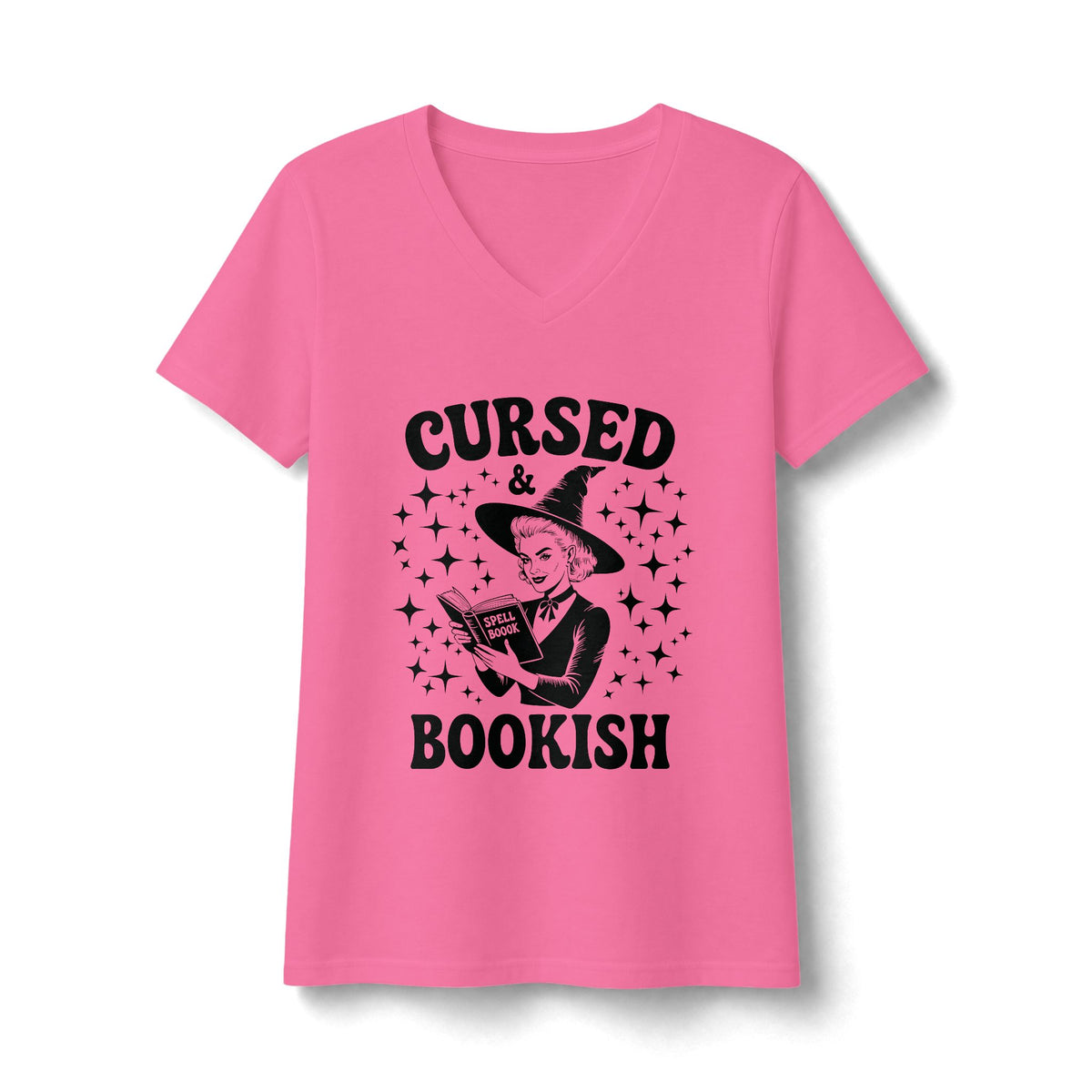 Cursed and Bookish V-Neck Tee - Witchy Book Lover Shirt