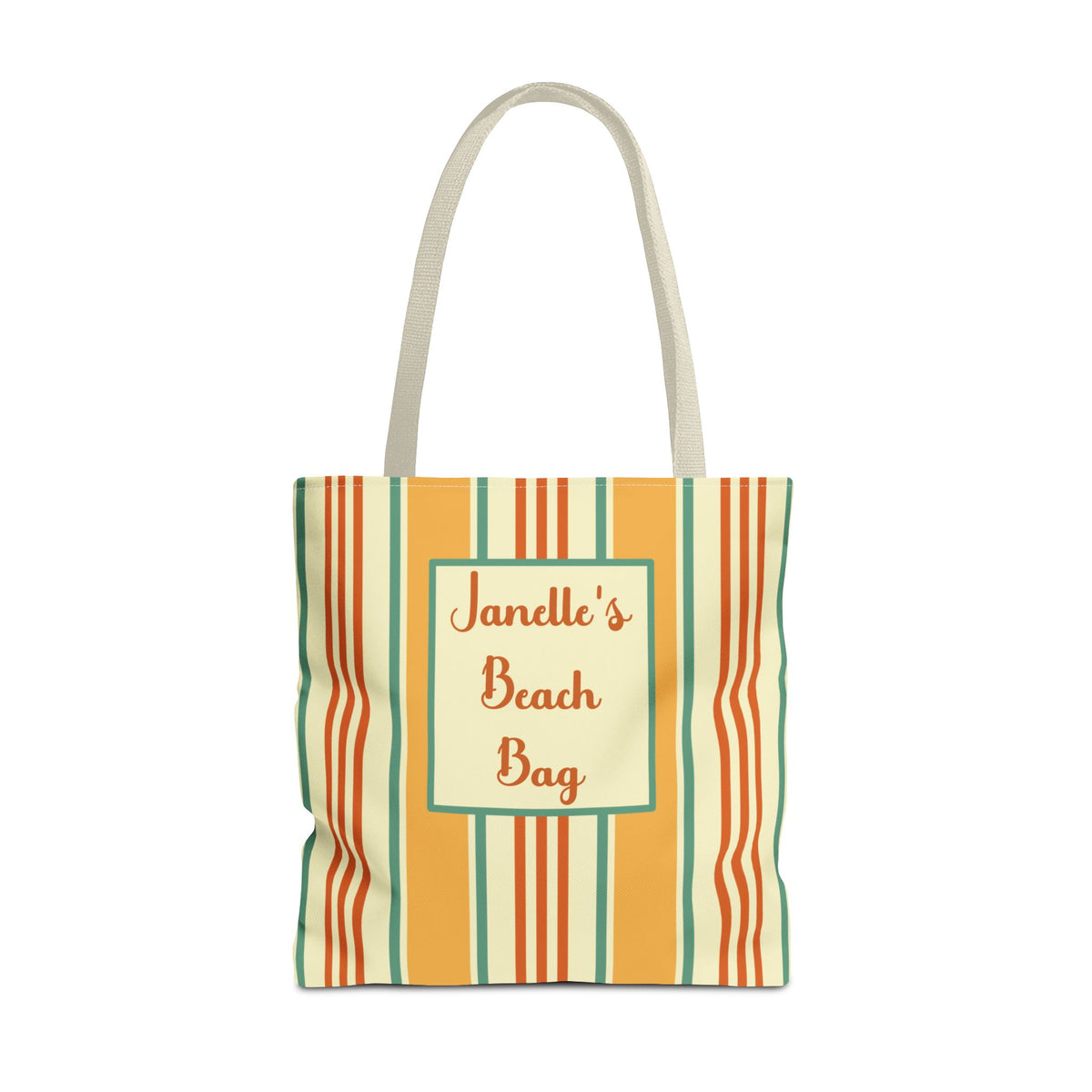Personalizable Striped Retro Tote Bag - Vintage Yellow, Orange and Teal Beach and Market Bag