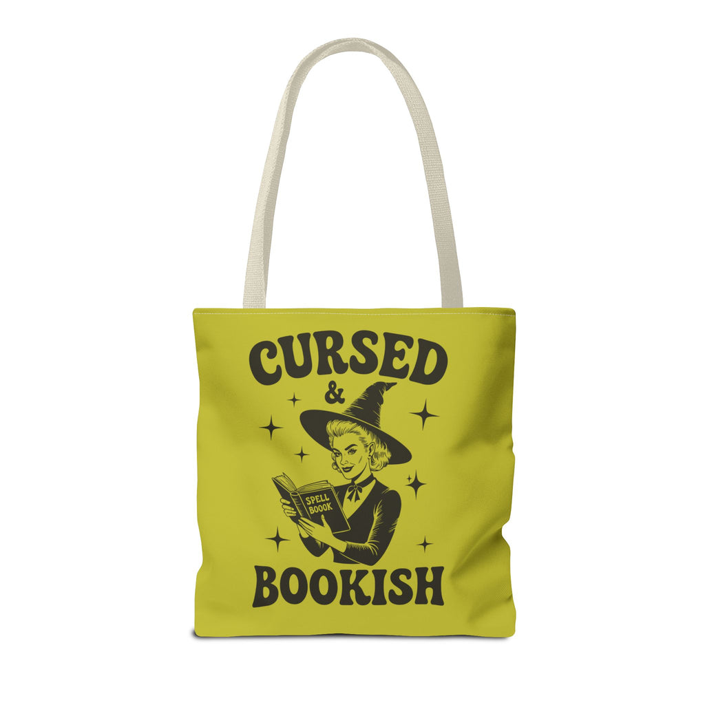 Cursed and Bookish Tote Bag — Green Witchy Reader Tote for Book Lovers