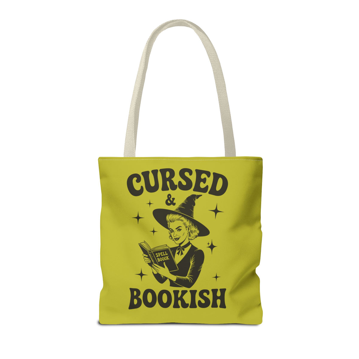 Cursed and Bookish Tote Bag — Green Witchy Reader Tote for Book Lovers