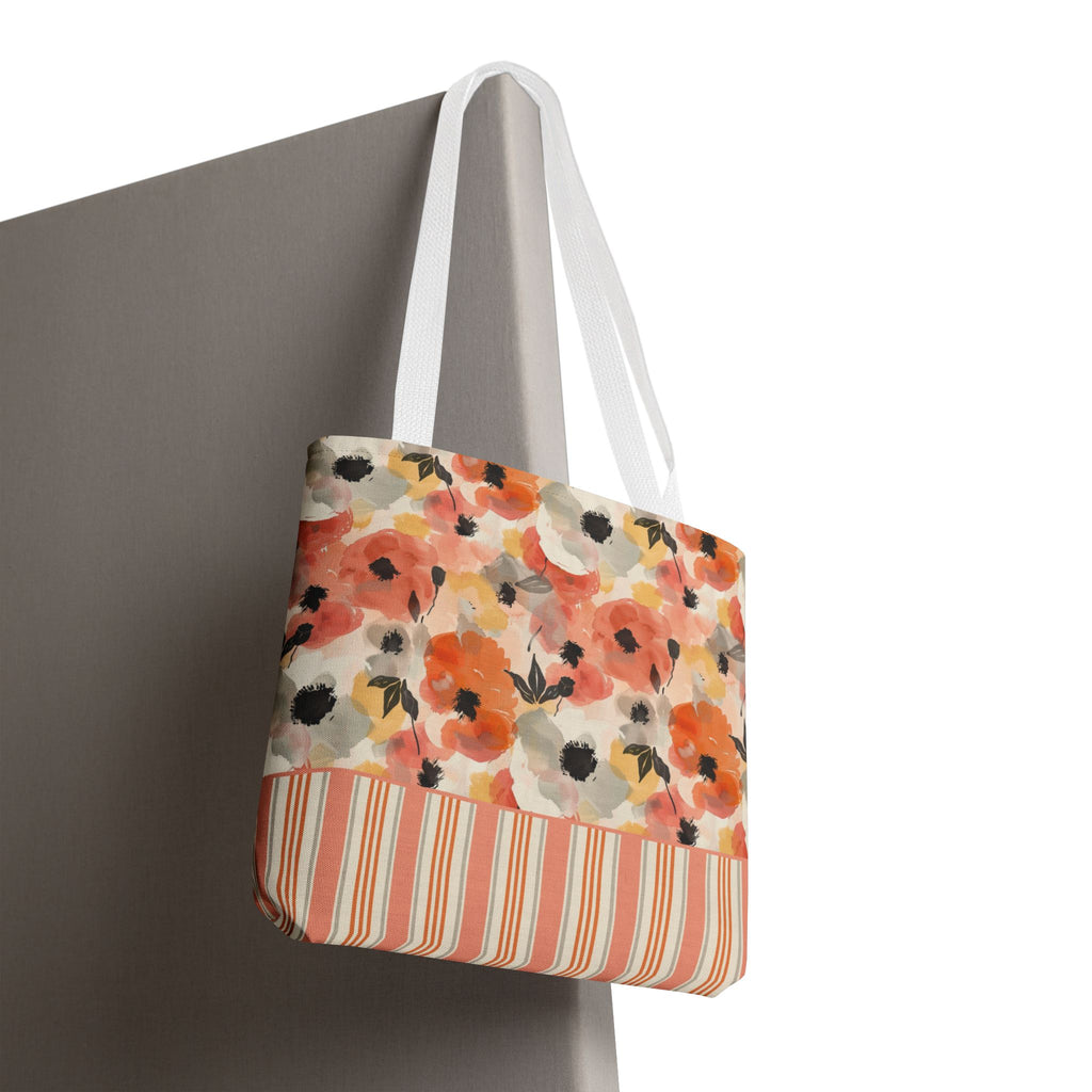 Floral Watercolor Stripe Tote Bag – Peach Blossom Beach and Market Bag