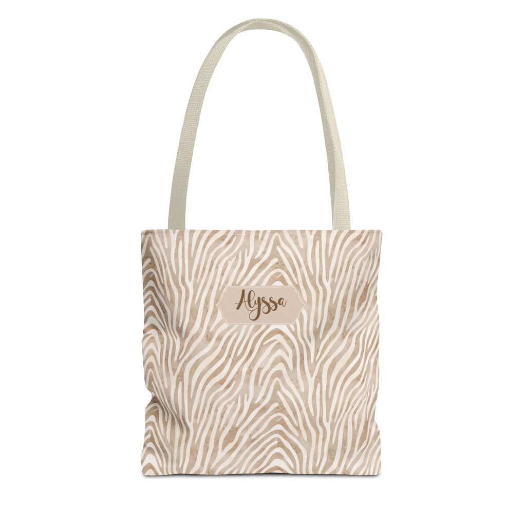 Personalizable Animal Print Bag - Beige Zebra Patterned Tote