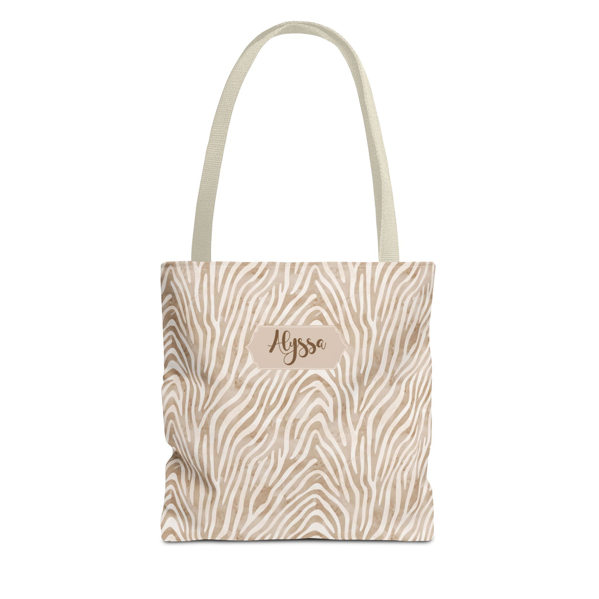 Personalizable Animal Print Bag - Beige Zebra Patterned Tote