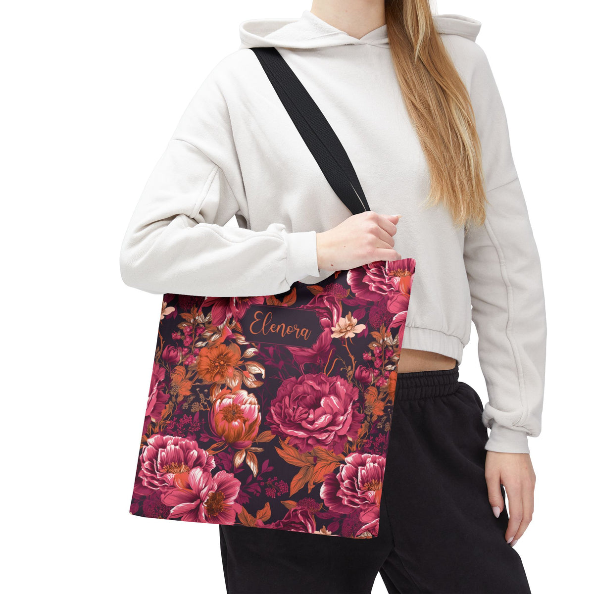 Personalizable Floral Maximalist Tote - Vivid Magenta and Orange Print Bag