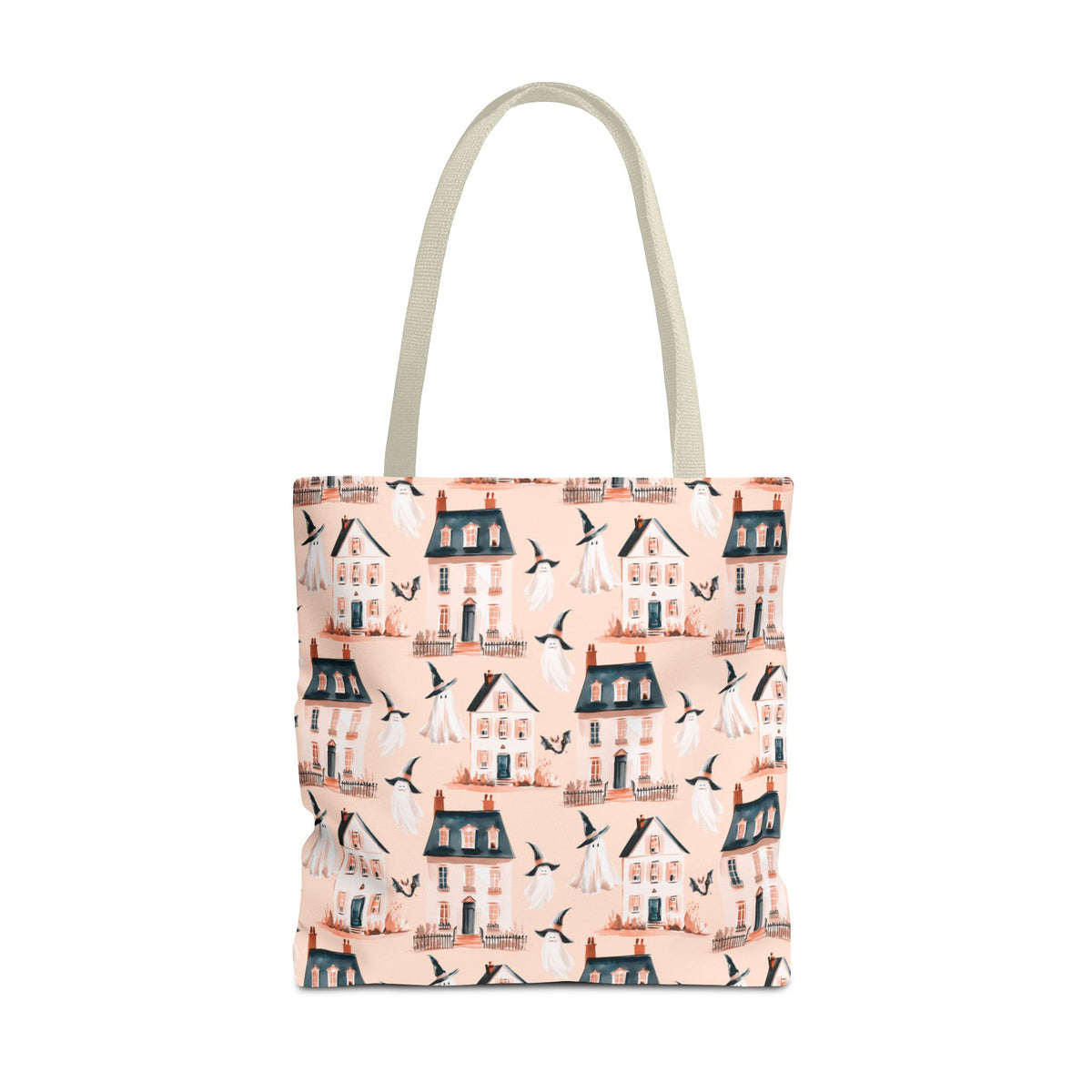 Spooky Cottage Pattern Tote -Haunted Village Ghosts and Houses Bag