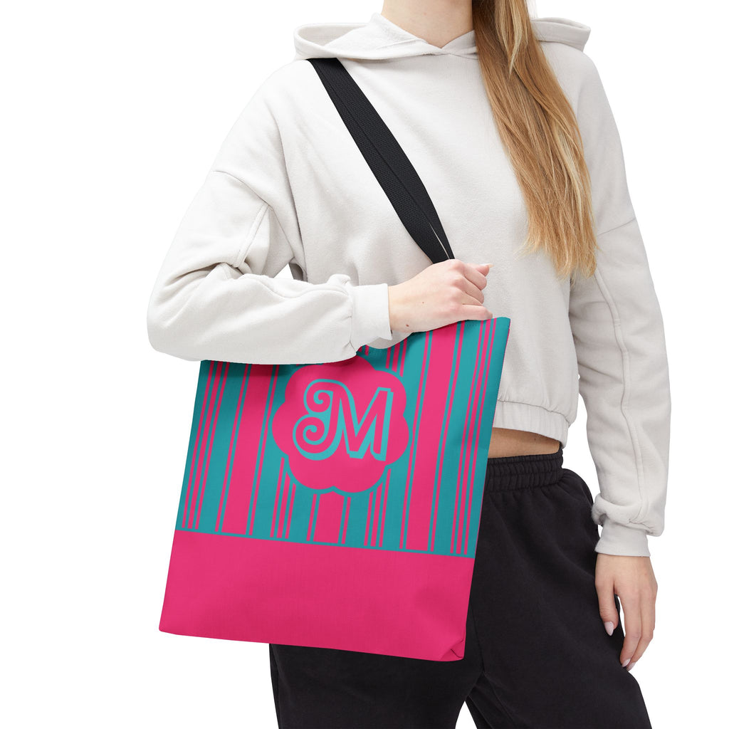 Monogram Pink and Blue Striped Tote Bag — Custom Striped Tote Bag