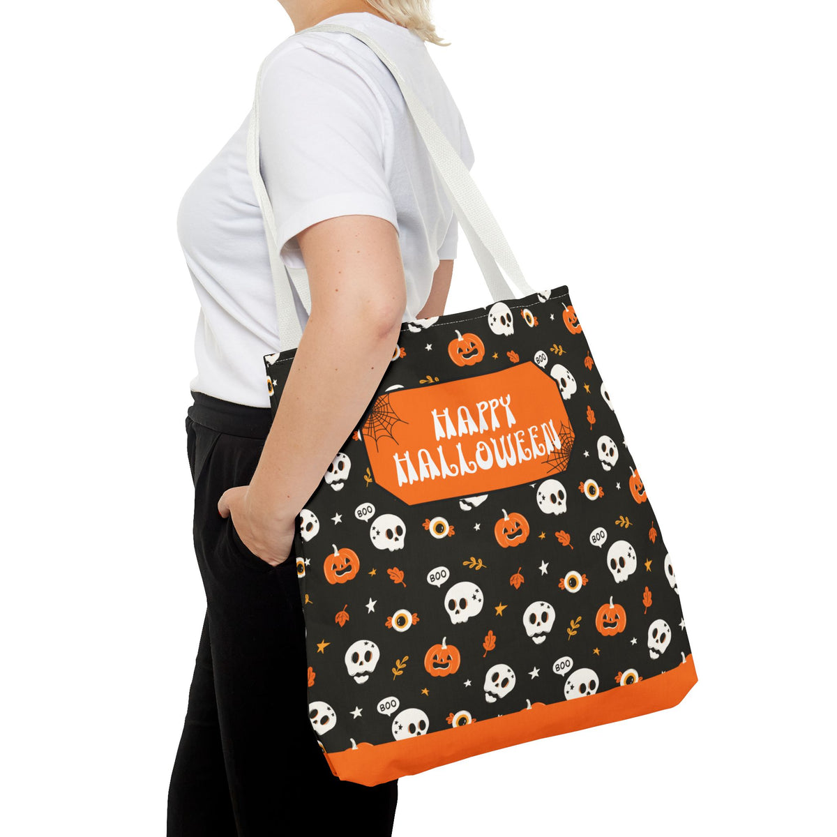 Halloween Pumpkin and Skulls Personalizable Trick-or-Treat Candy Bag