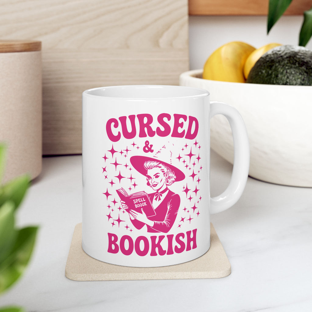Cursed and Bookish Pink Witchy Reading Coffee Mug