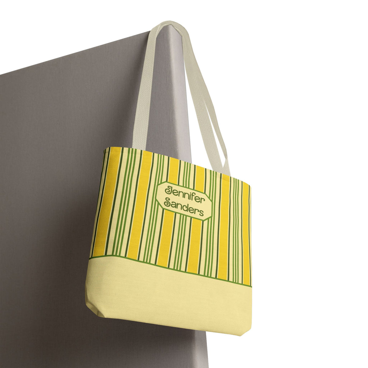 Personalizable Yellow and Green Striped Tote – Bright Summer Market Bag