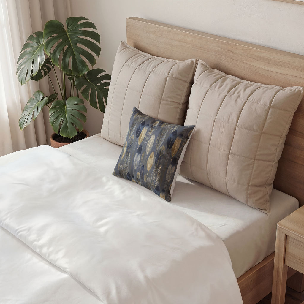 Glam Velvet Pillow - Navy and Gold Feather Decorative Pillow