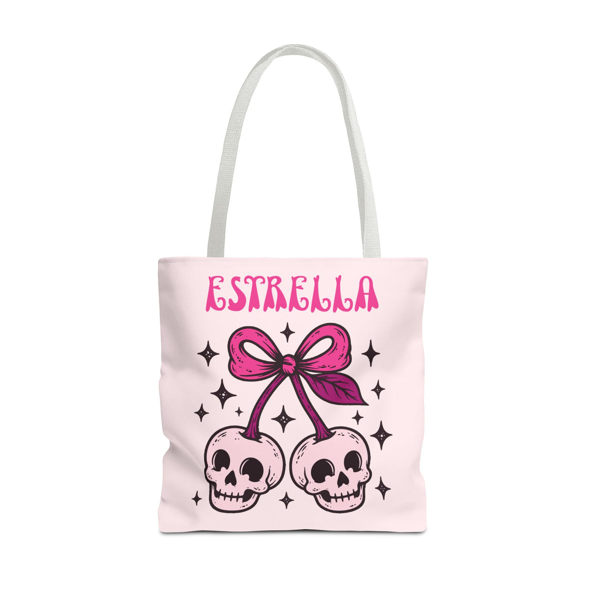 Personalized 'Creepy and Adorable' Pink Skull Cherries Tote Bag - Custom Trick-or-Treat Keepsake