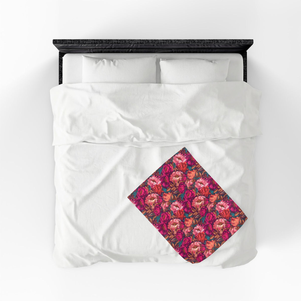 Vivid Magenta Peony Maximalist Velveteen Floral Plush Blanket