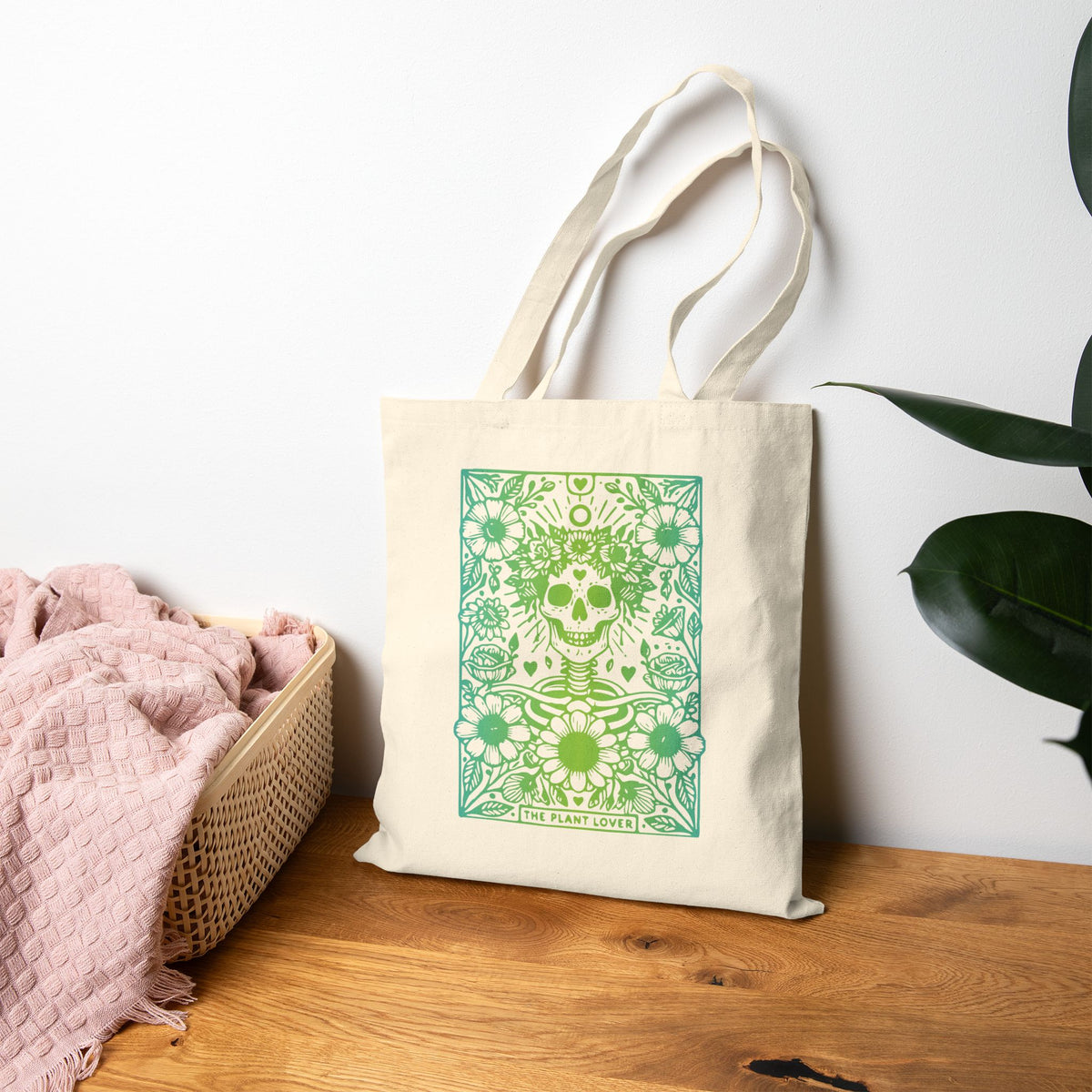 "The Plant Lover" Skeleton Tarot Card Tote Bag