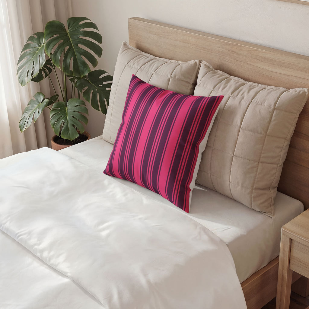 Decorative Velvet Pillow - Magenta and Violet Ticking Stripe Throw Pillow