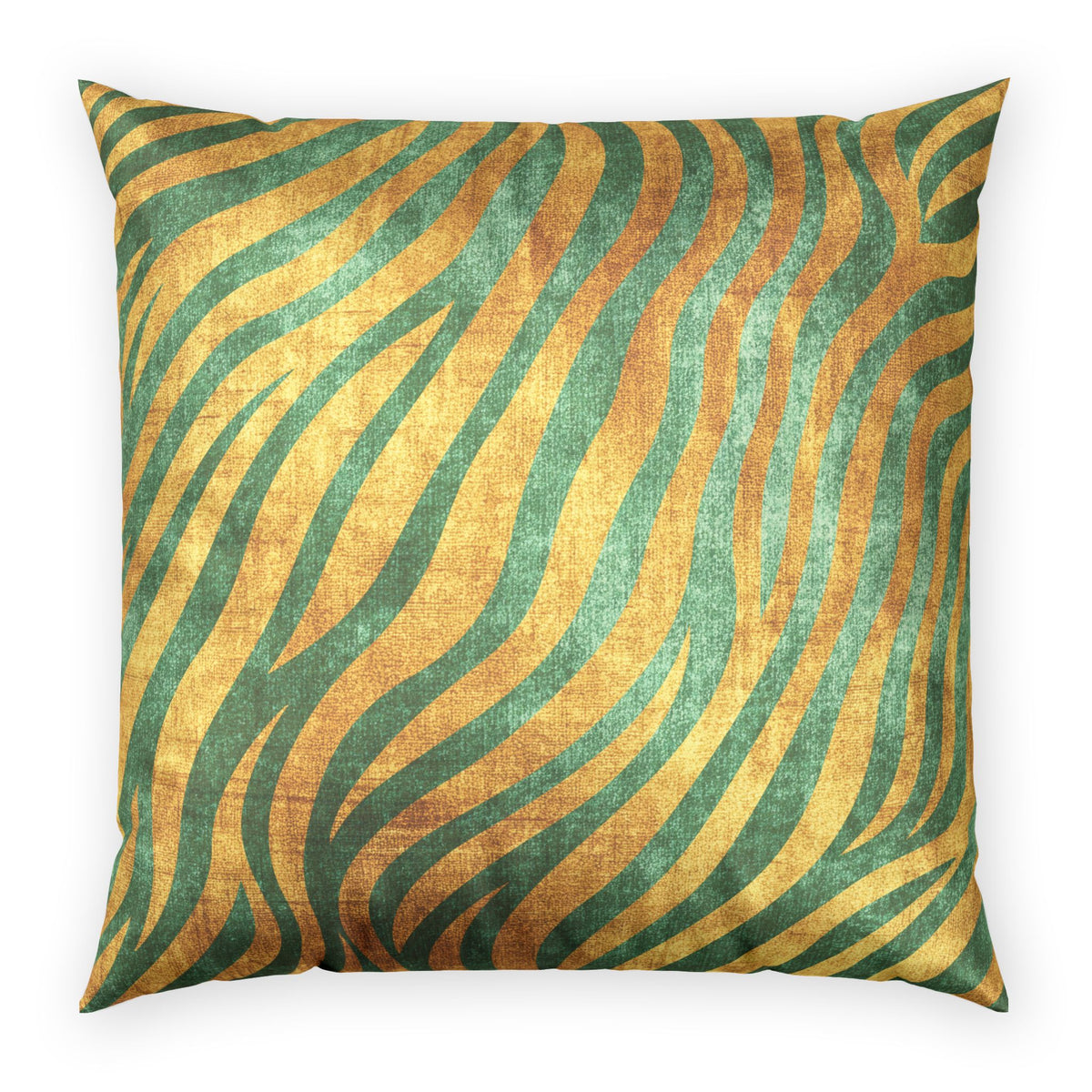 Lush Velvet Animal Print Pillow - Green and Gold Zebra Stripe Throw Pillow