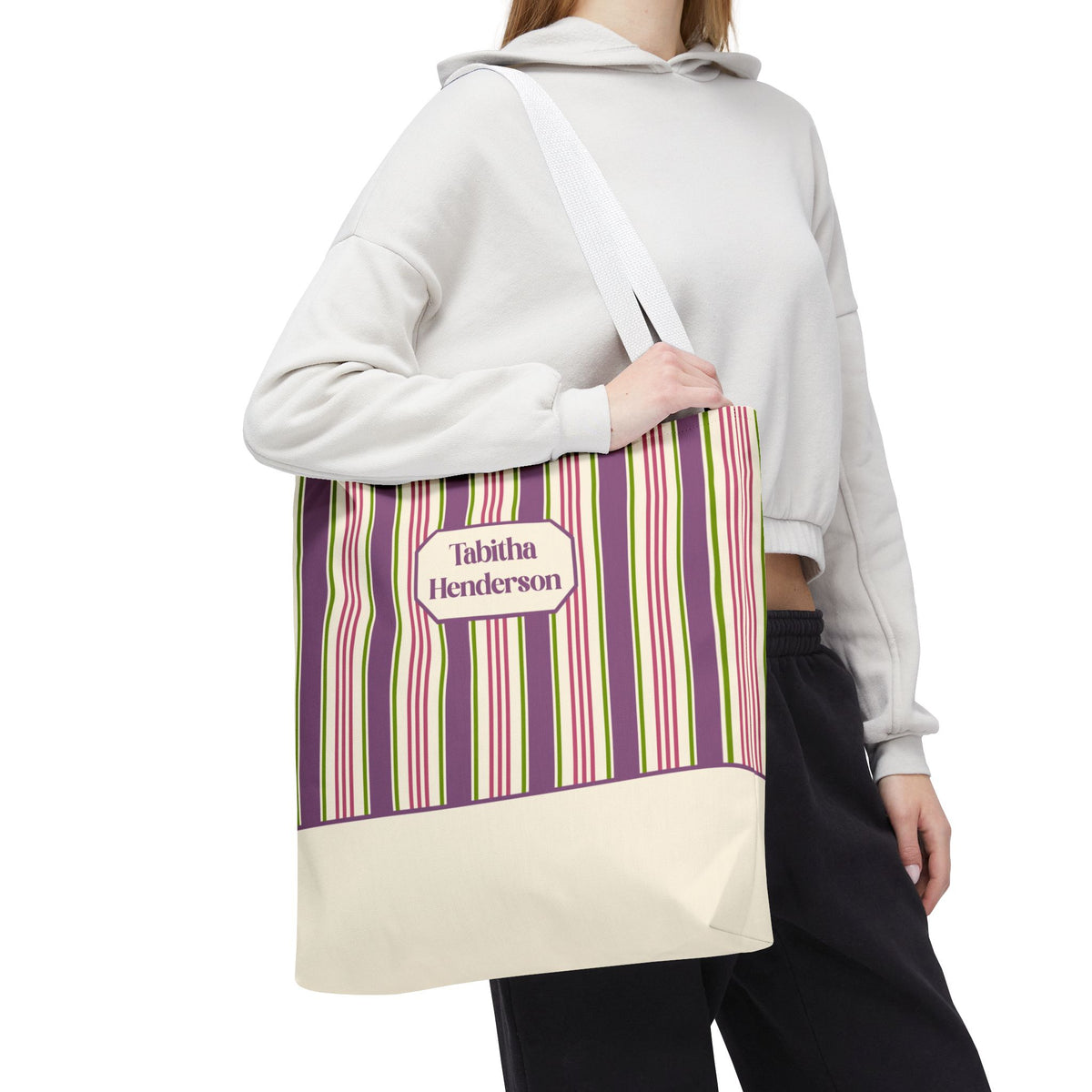 Colorful Striped Tote Bag – Personalizable Purple Pink and Green Tote