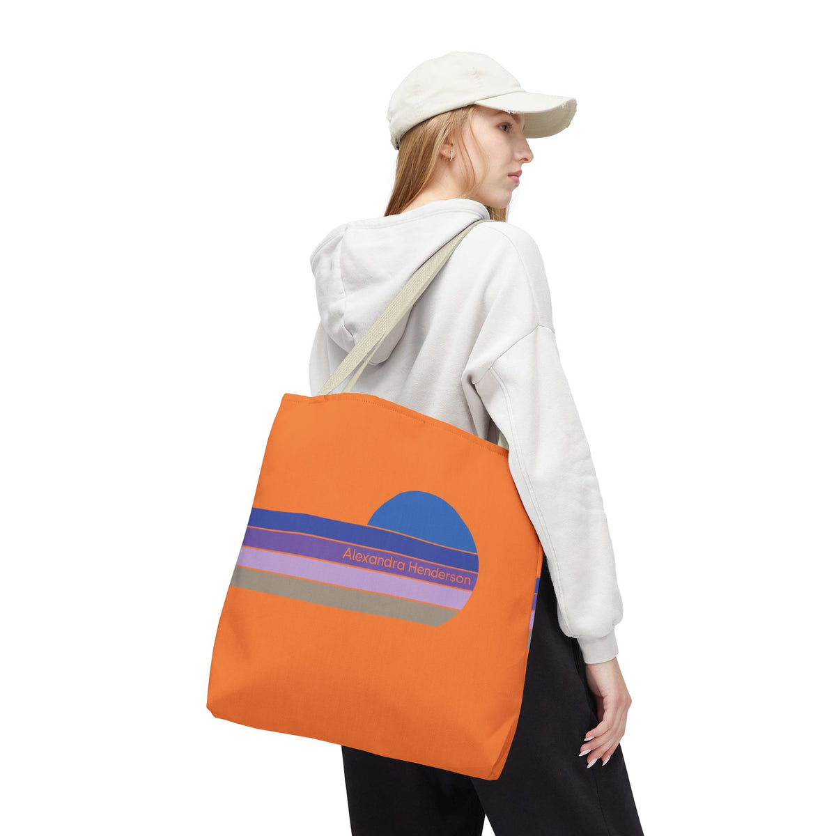 Orange Sunset Stripe Tote Bag – Retro Personalized Name Beach and Market Tote
