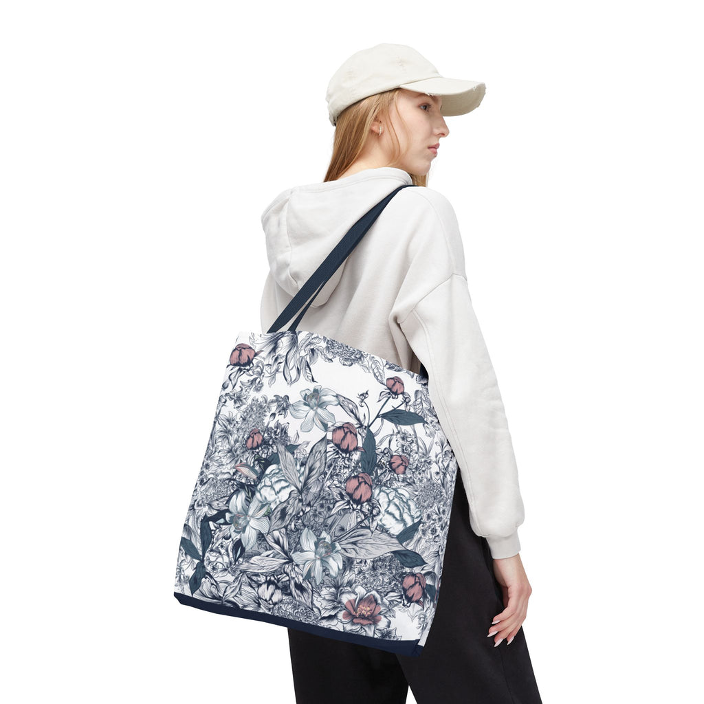 Navy and Pink Floral Sketch Tote Bag - Botanical Market Carryall