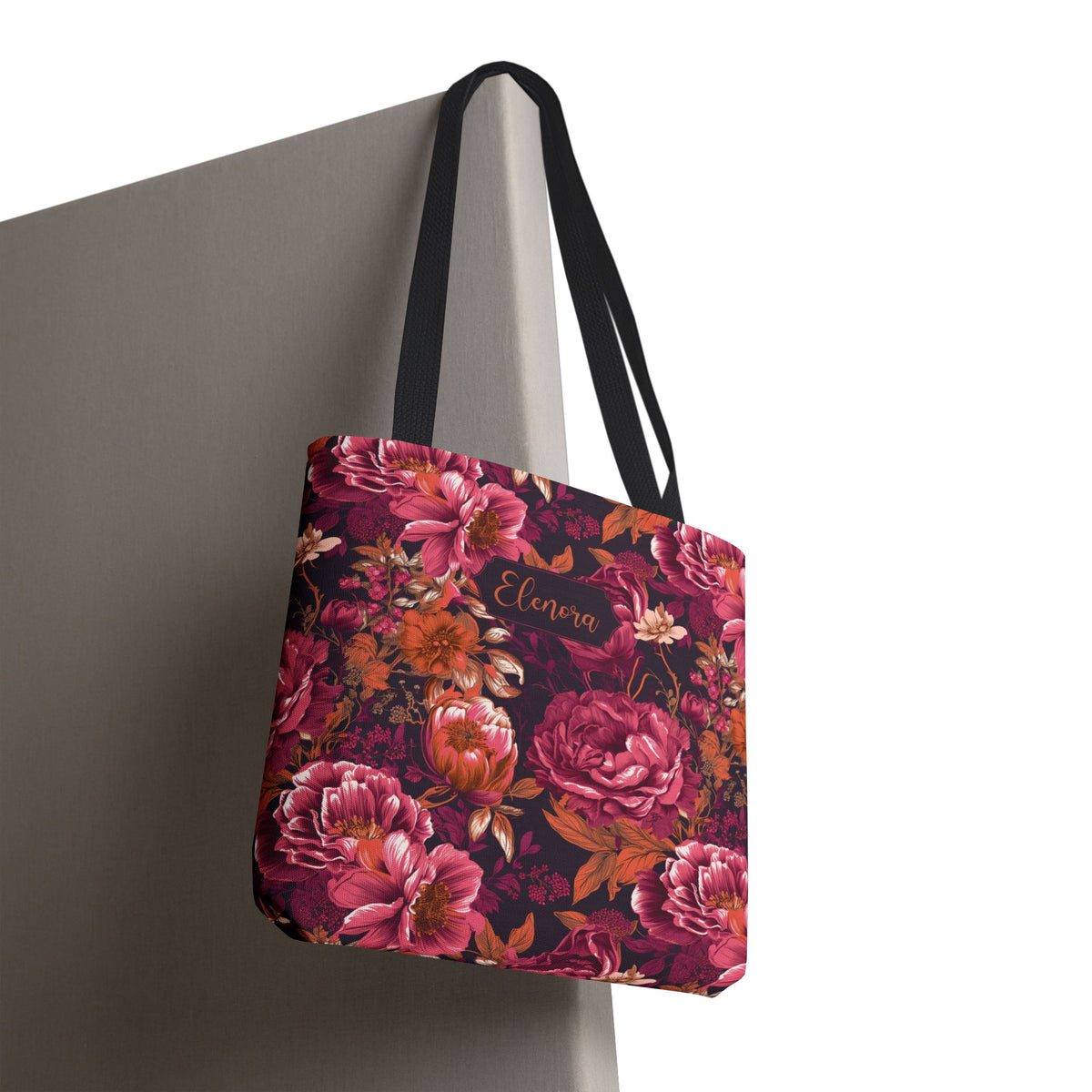 Personalizable Floral Maximalist Tote - Vivid Magenta and Orange Print Bag