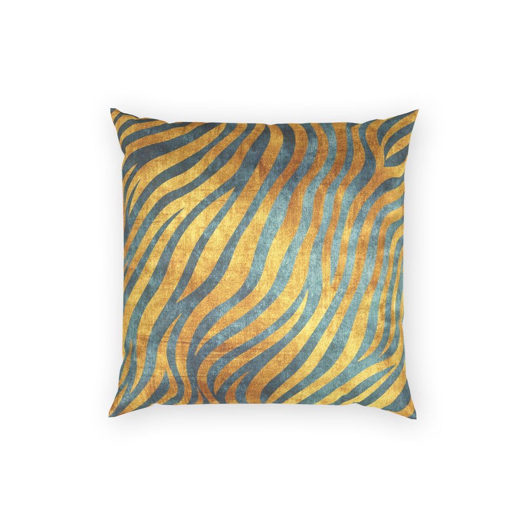 Zebra Velvet Pillow - Gold and Teal Striped Throw Pillow
