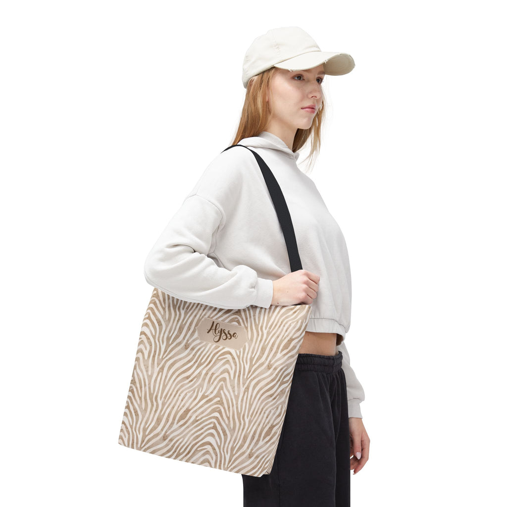 Personalizable Animal Print Bag - Beige Zebra Patterned Tote