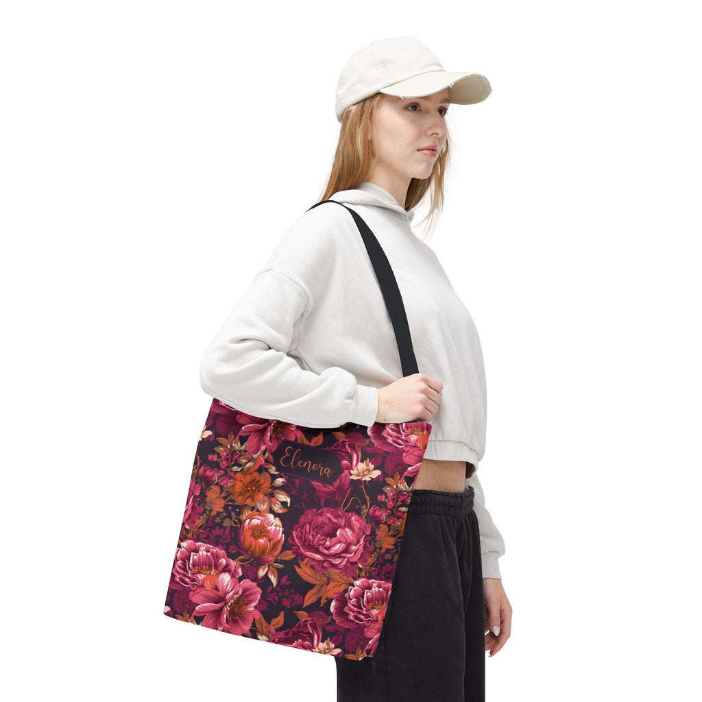 Personalizable Floral Maximalist Tote - Vivid Magenta and Orange Print Bag