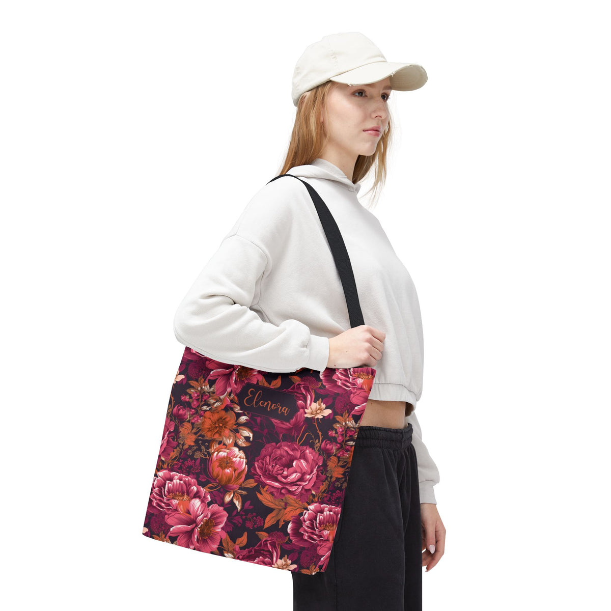 Personalizable Floral Maximalist Tote - Vivid Magenta and Orange Print Bag
