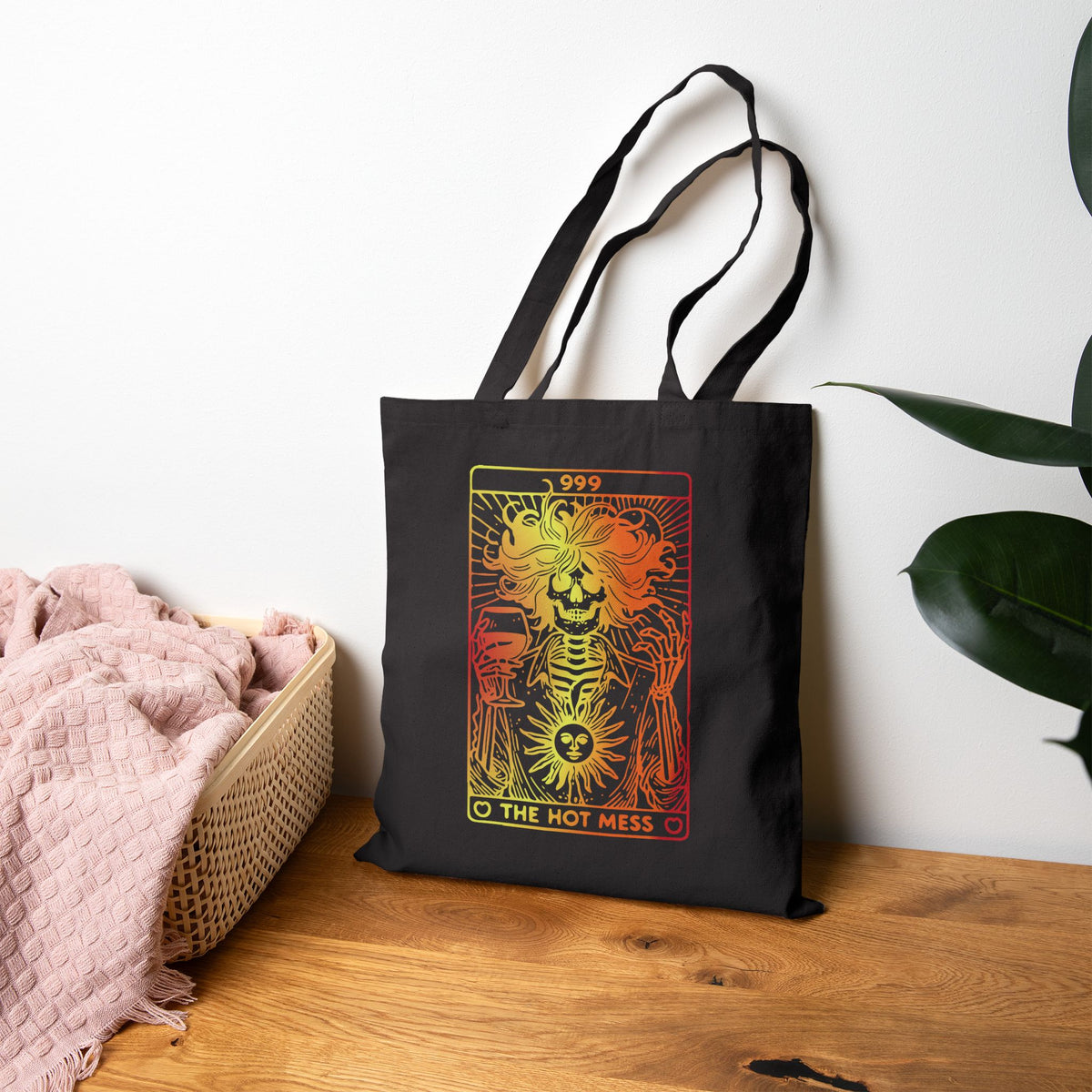 "The Hot Mess" Tarot-Inspired Sun and Skeleton Canvas Tote Bag