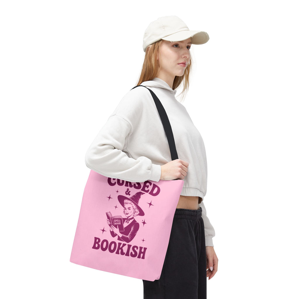 Cursed and Bookish Tote Bag — Witchy Pink Vintage Book Lover Shopper