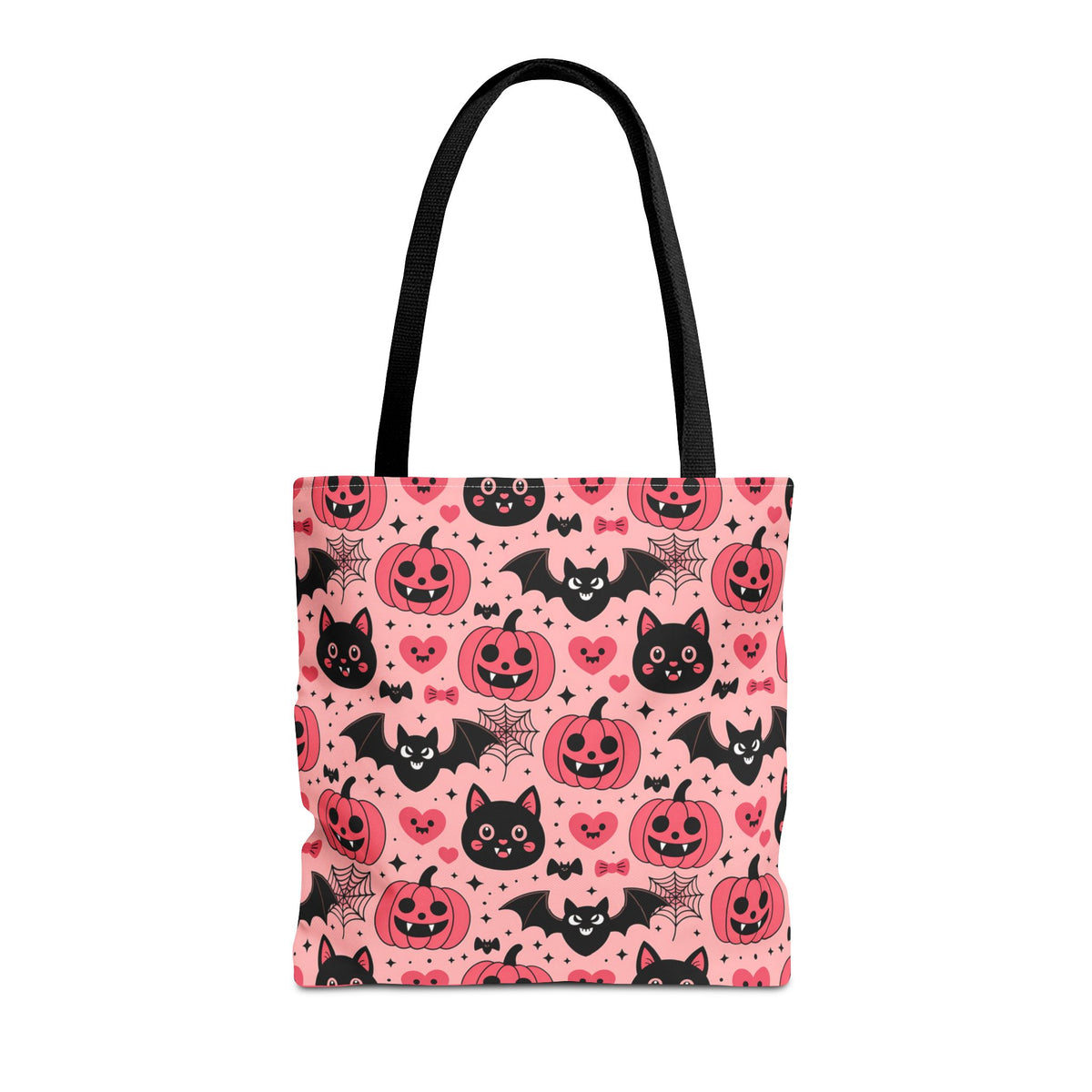Cute Halloween Trick or Treat Tote Bag  - Pink Pumpkins, Black Cats and Bats Candy Carryall