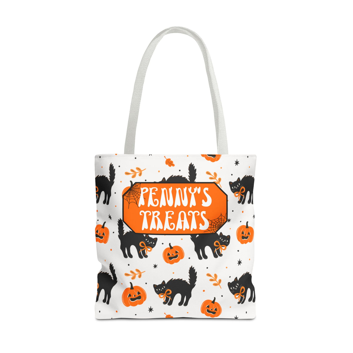 Cute Black Cats and Pumpkins Carryall -Personalized Halloween Trick or Treat Tote Bag