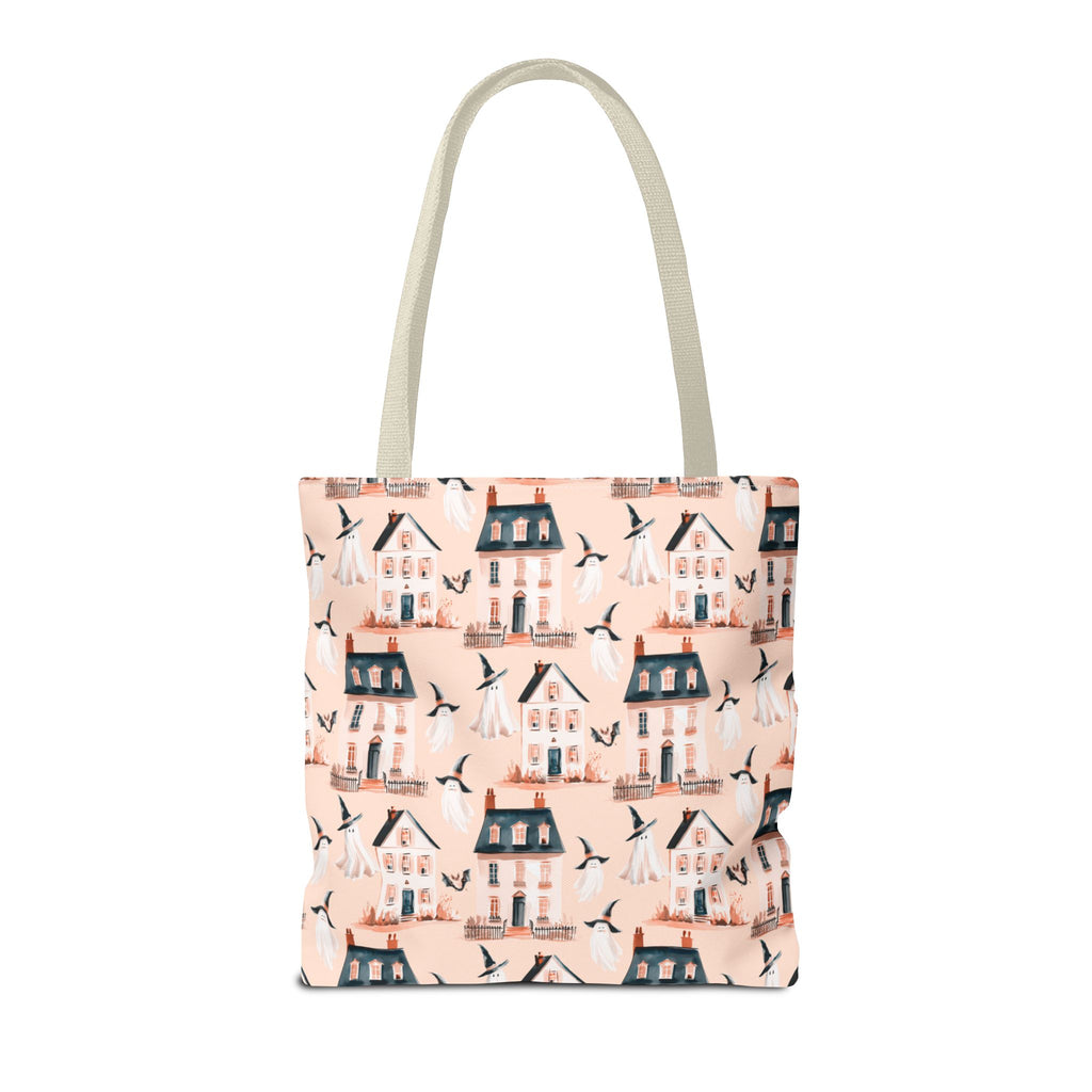 Spooky Cottage Pattern Tote -Haunted Village Ghosts and Houses Bag