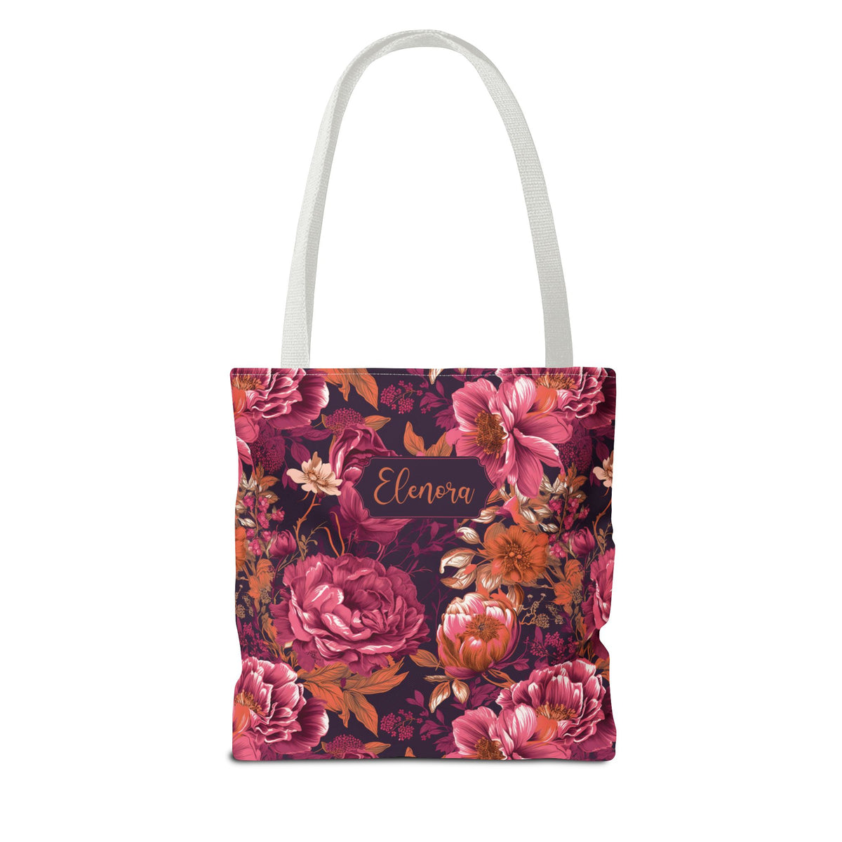 Personalizable Floral Maximalist Tote - Vivid Magenta and Orange Print Bag