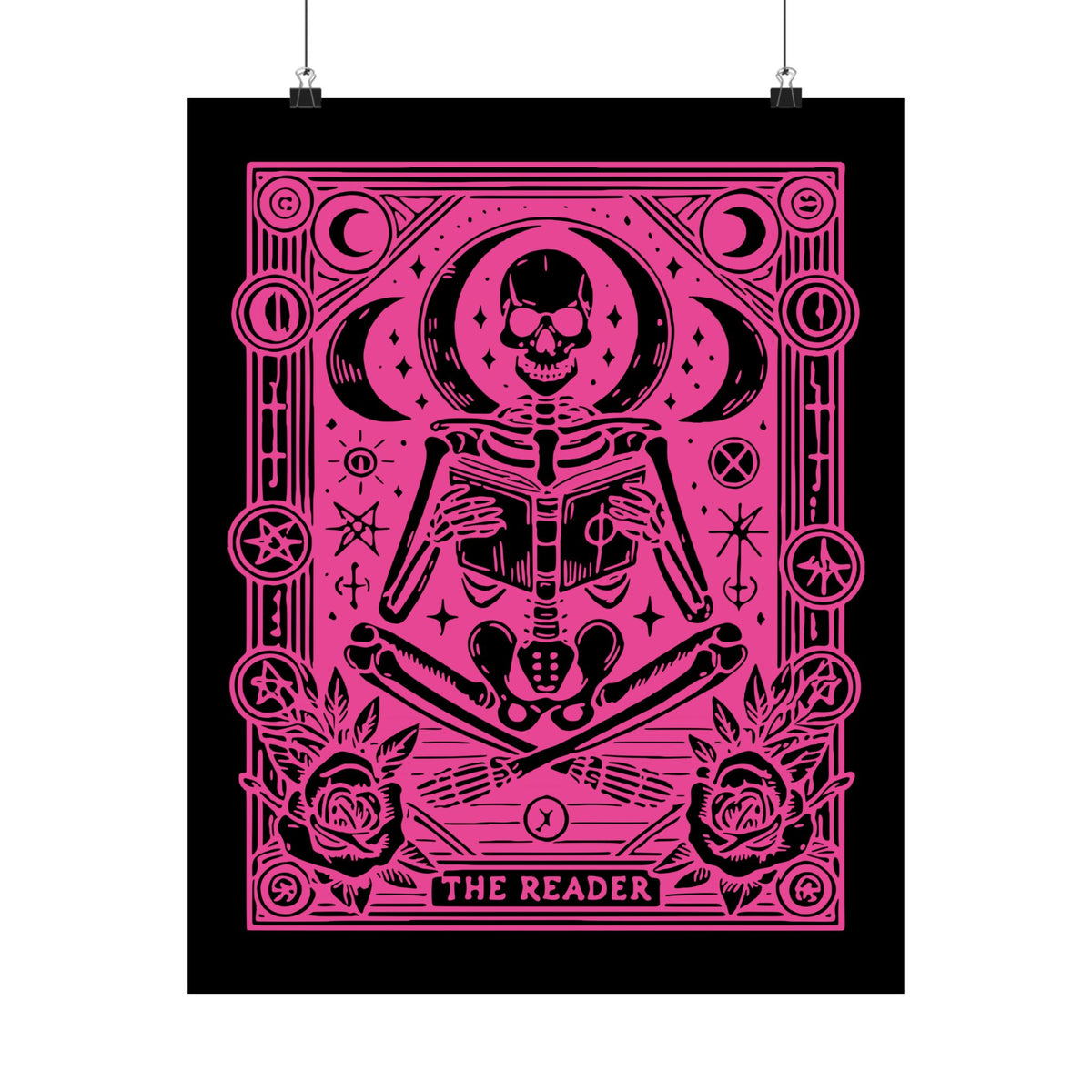 The Reader- Bright Pink Gothic Skeleton Tarot Art Print