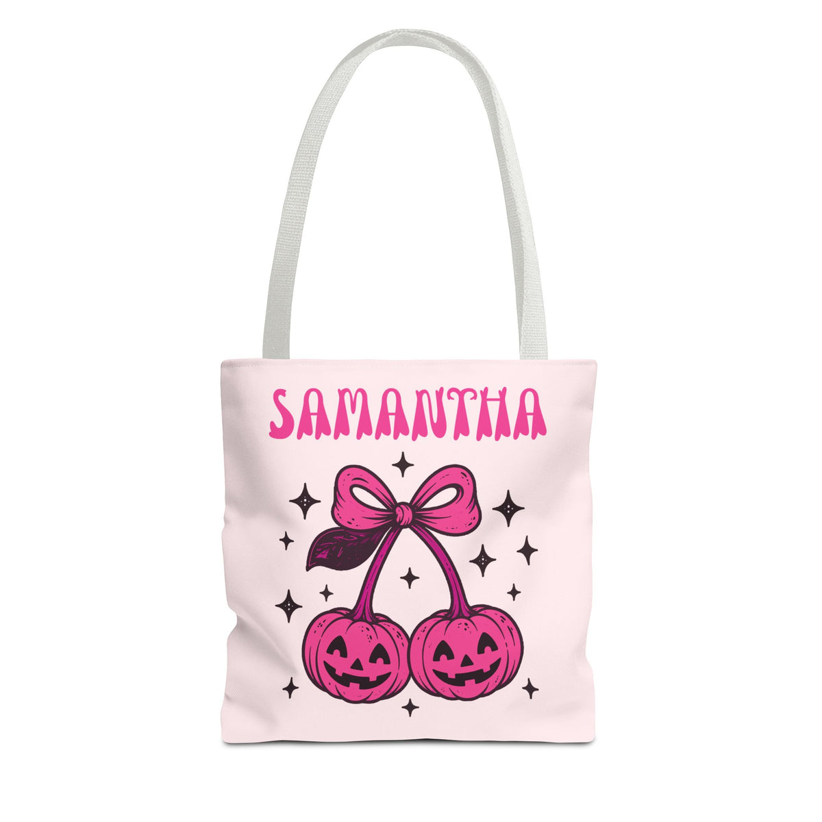 Personalized Halloween Tote - Pink Pumpkin Cherries "So Cute It's Spooky" Trick or Treat Bag